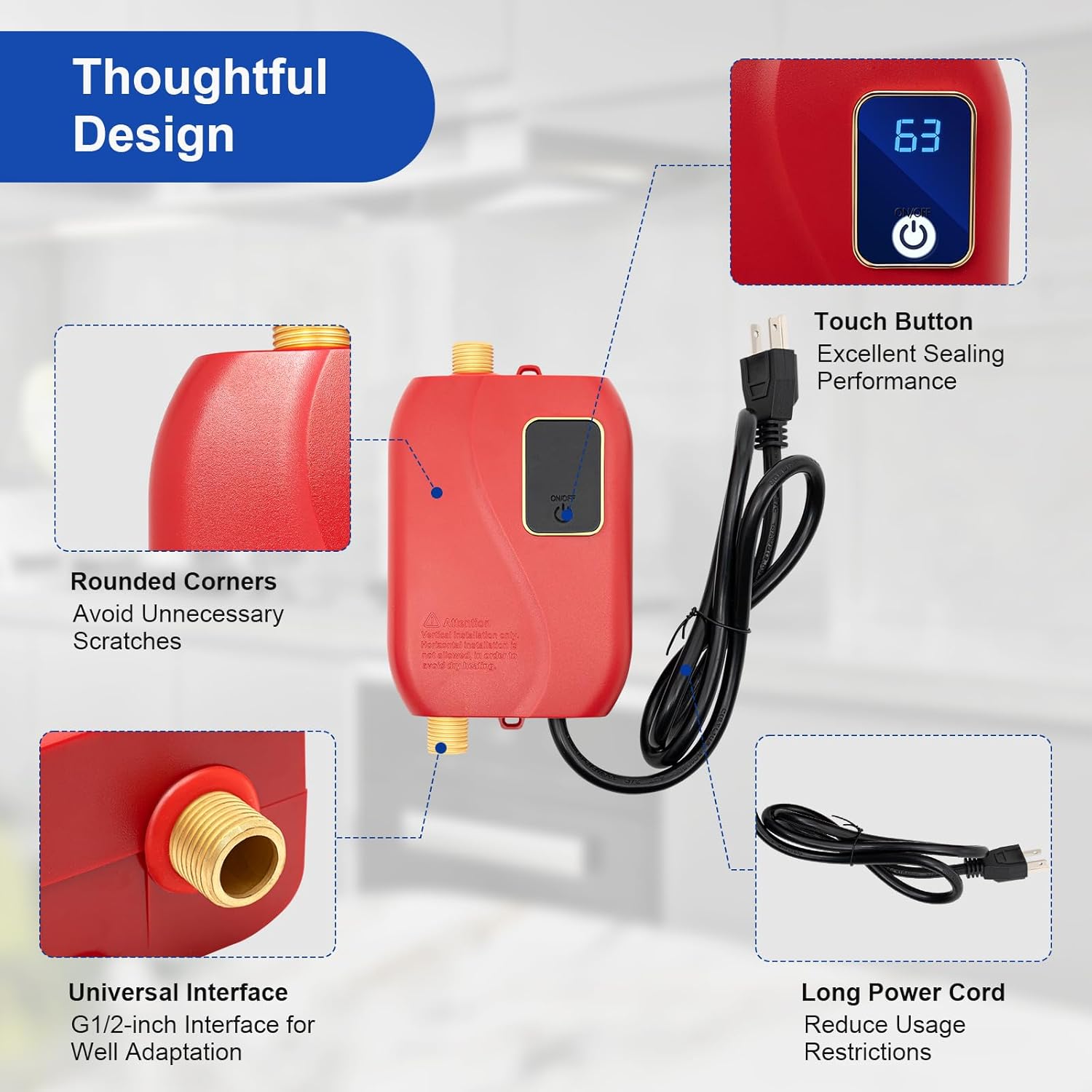 3000W Tankless Water Heater Electric, Mini Instant Water Heater Under Sink,Outdoor Tankless Electric Hot Water Heater with Led Display,Temperature Control for Home, RVs