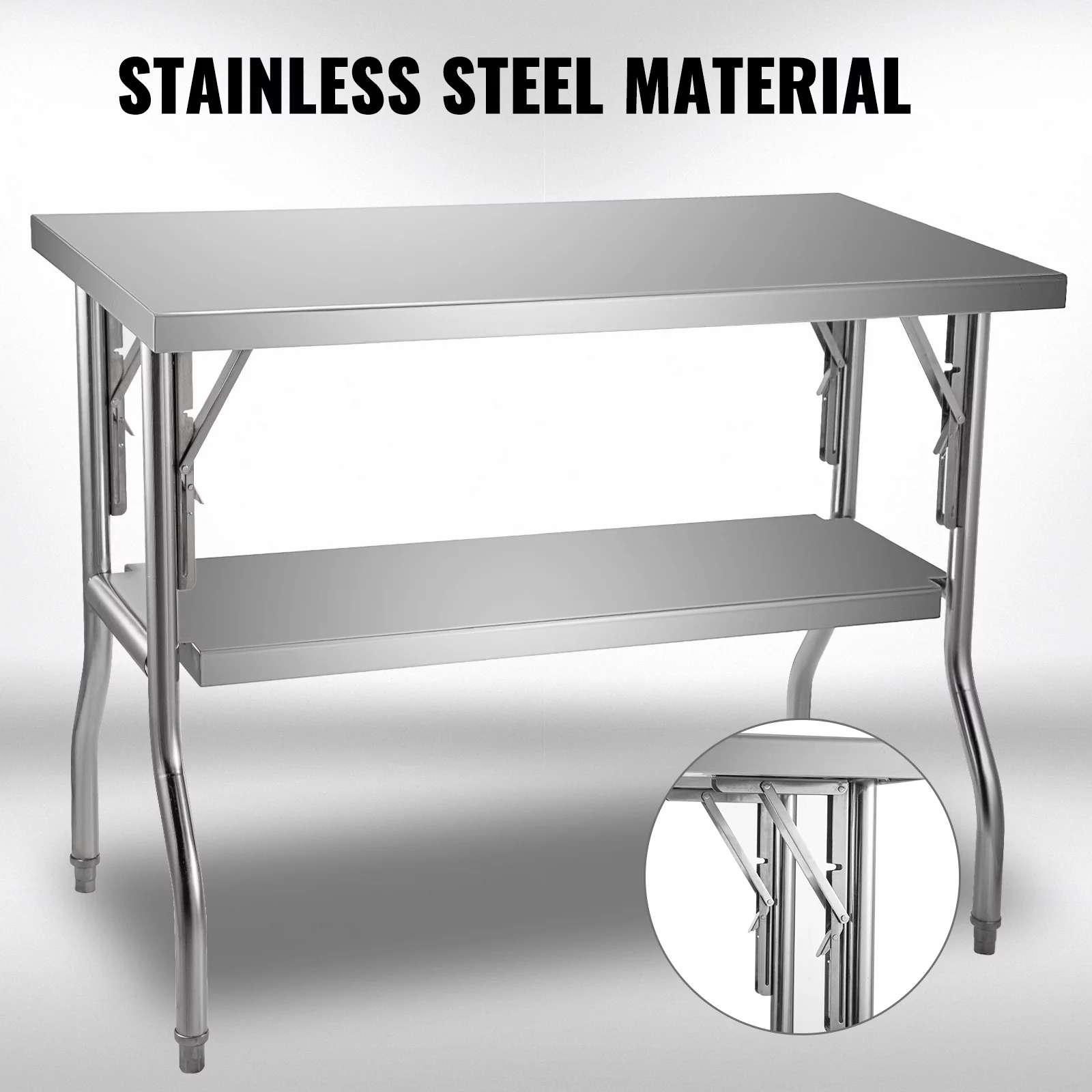 VEVOR Commercial Worktable Workstation 48 x 24 inch Folding Commercial Prep Table, Heavy-duty Stainless Steel Folding Table with 772 lbs Load, Kitchen Work Table, Silver Stainless Steel Kitchen Island