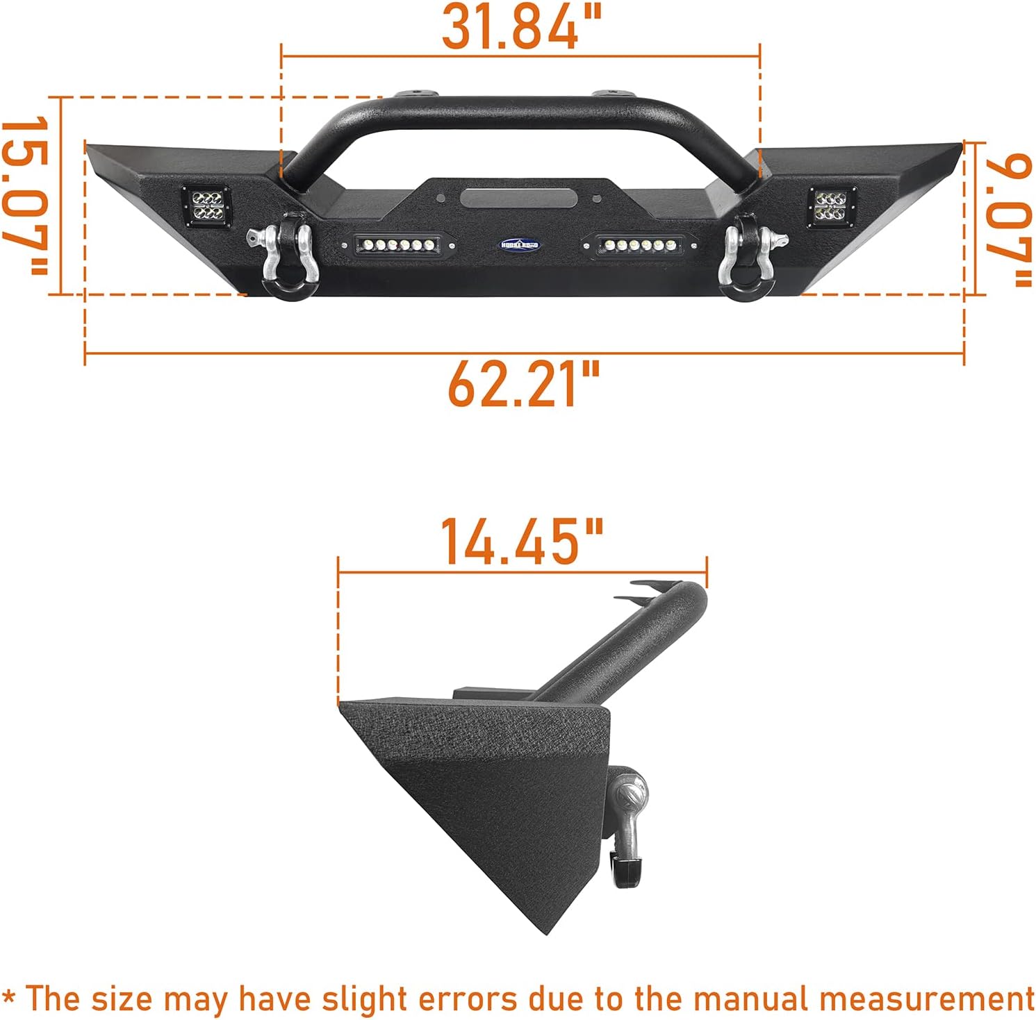 u-Box JK Wrangler Front & Rear Bumpers Combo w/ Winch Plate & Spare Tire Carrier & LED Lights & D Rings Compatible with Jeep JK Wrangler 07-18