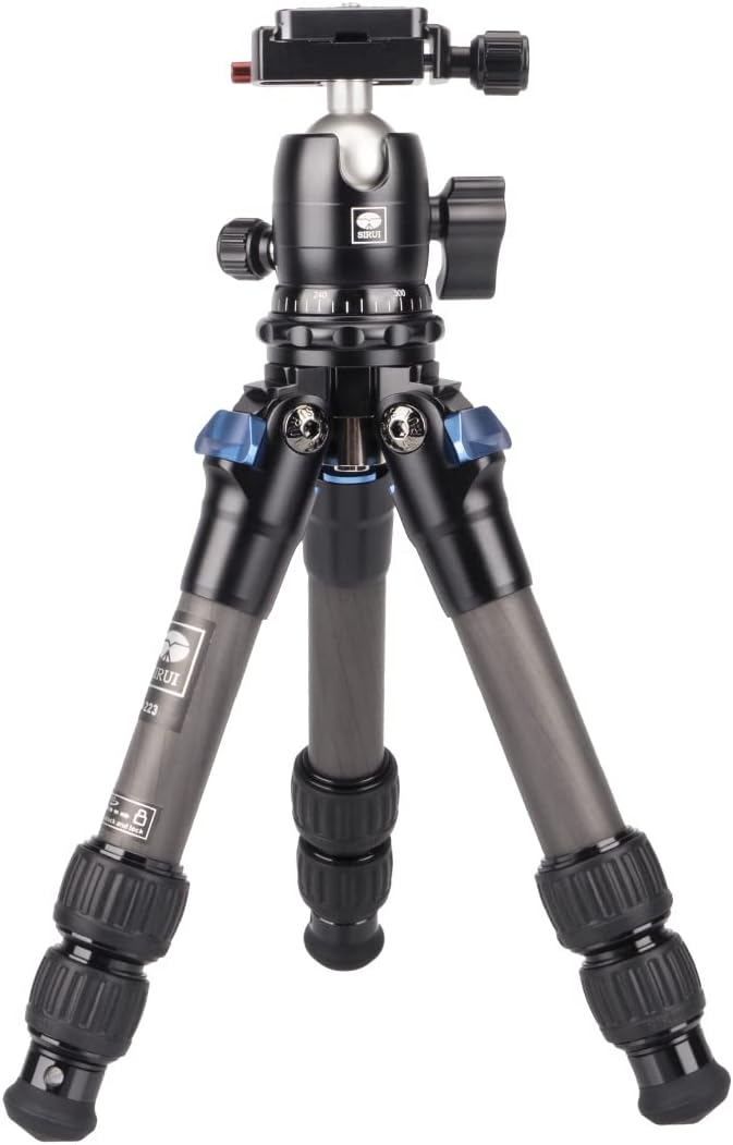SIRUI AM-223 Carbon Fiber Camera Tripod Mini Travel Compact Tripod with 360° B-00K Ball Head, Arca Swiss Quick Release Plate, Loads up 15KG, Max Height 16.6, Folded Height 12.1