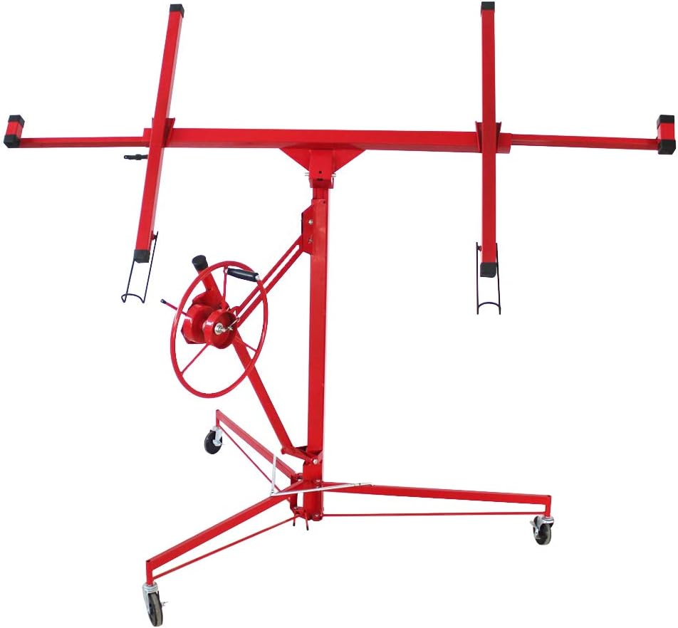 Drywall Lift,Drywall Panel Hoist Lift 11FT Sheetrock Lift Drywall Lift Professional Jack Lifter Heavy Duty Sheetrock Hoist Holder Upgrade Adjustable Telescopic Arm and Caster Wheel Lockable