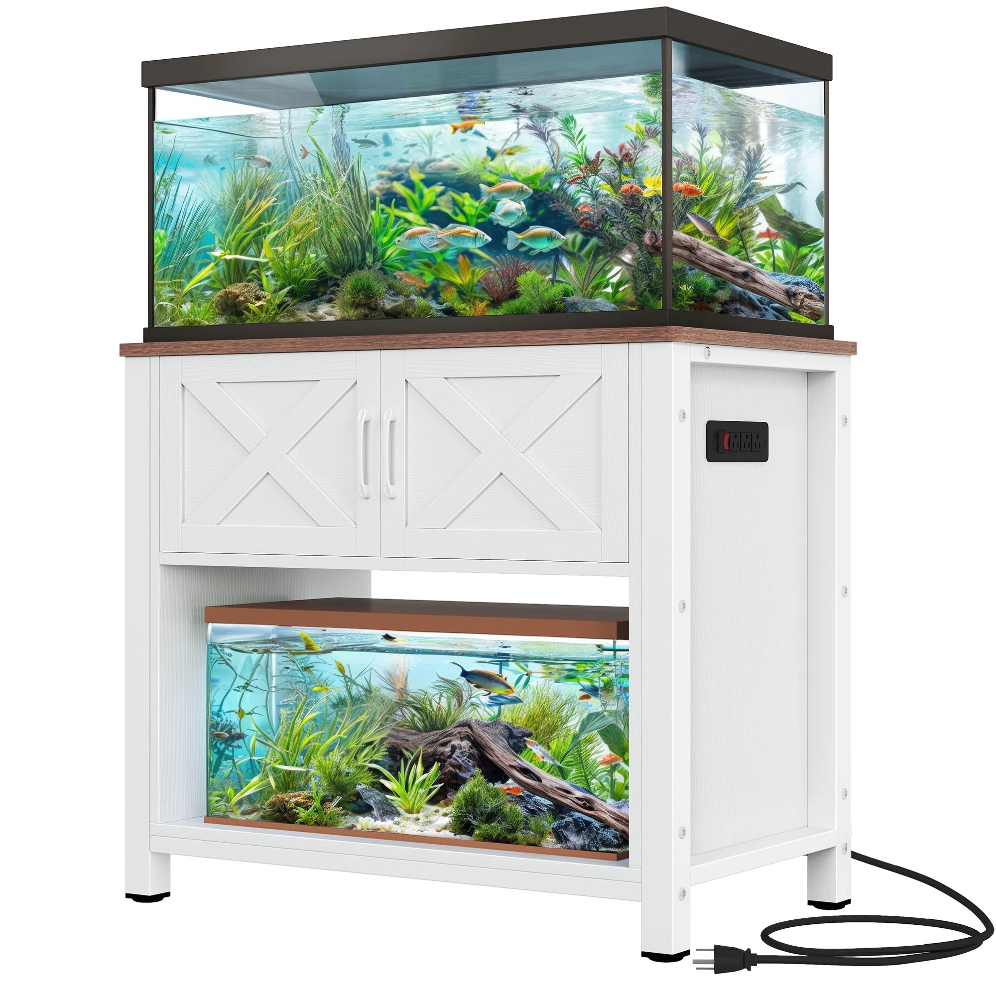 Dextrus Heavy Duty Metal Aquarium Stand with Power Outlets, 40-55 Gallon Fish Tank Stand, Turtle Tank, Reptile Terrarium with Cabinet, 670LBS Capacity-White - Curated Treasures Market