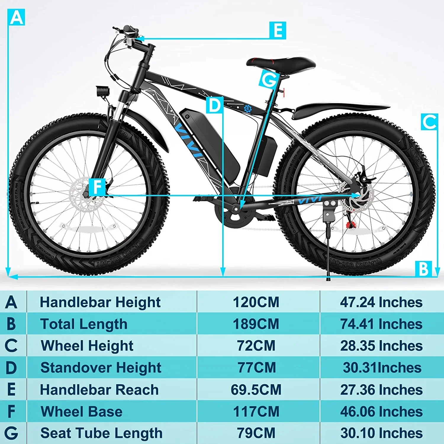 Vivi Electric Bike 26 x 4.0 Fat Tire Electric Bike 500W All Terrain Electric Bike 50 Miles Long Range Electric Mountain Bike Beach Bike Snow Bike