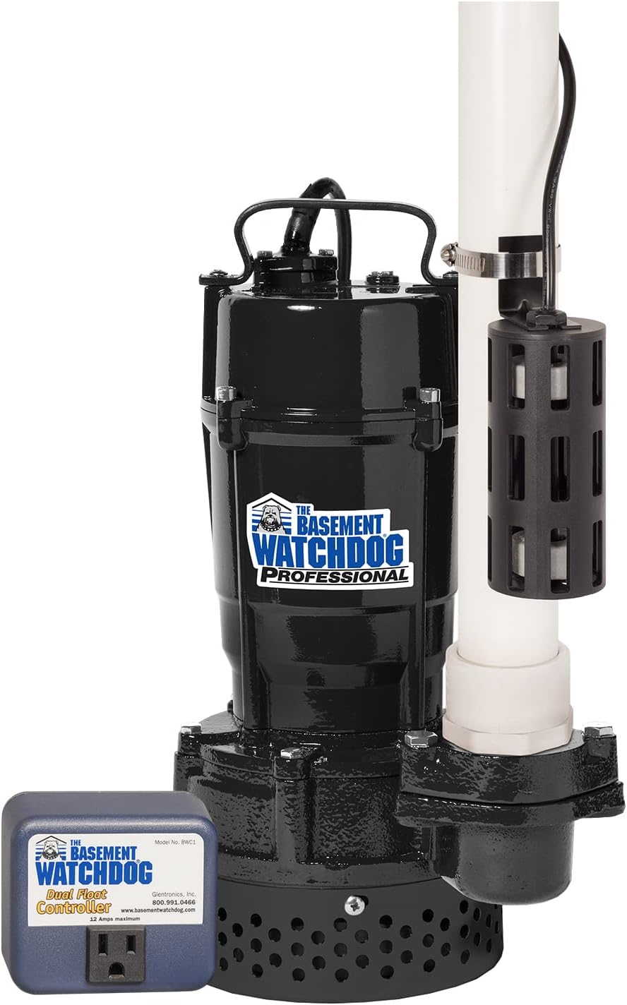 THE BASEMENT WATCHDOG Model BWT075 3/4 HP 5,300 GPH at 0 ft. and 3,630 GPH at 10 ft. Cast Iron/Cast Aluminum Submersible Sump Pump with Caged Dual Micro Reed Float Switch