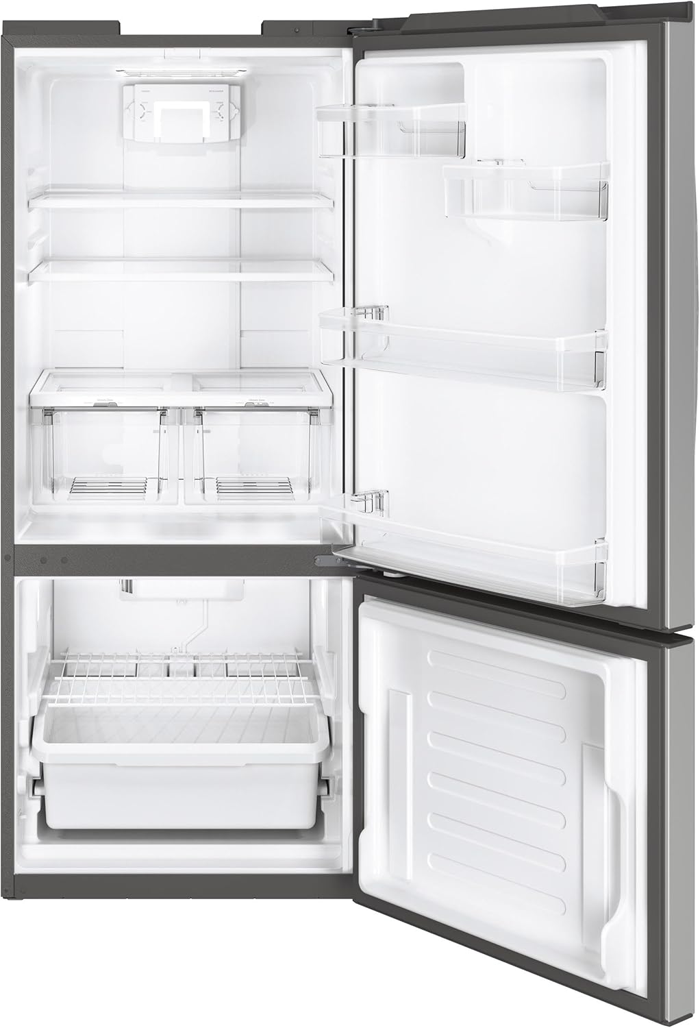 GE 21 cu. ft. Bottom Freezer Refrigerator in Fingerprint Resistant Stainless Steel Standard Depth ENERGY STAR
