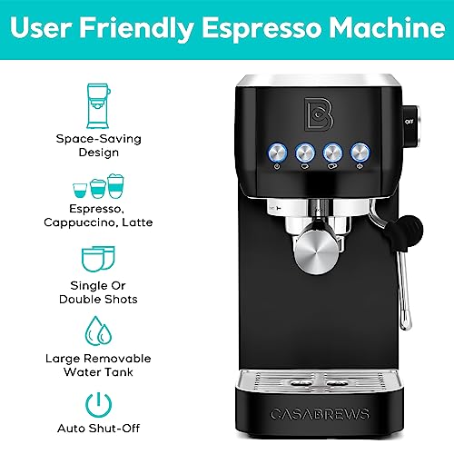 CASABREWS Espresso Machine 20 Bar, Professional Coffee Maker Cappuccino Latte Machine with Steam Milk Frother, Espresso Coffee Machine with 49oz Removable Water Tank, Stainless Steel, Gift for Dad Mom