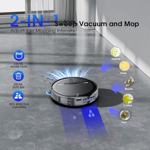 Robot Vacuum and Mop, 2-in-1 Robotic Vacuums Cleaner with Smart Max Strong Suction, WiFi/App/Alexa Voice Control, Obstacle Avoidance, for Pet Hair, Carpets and More