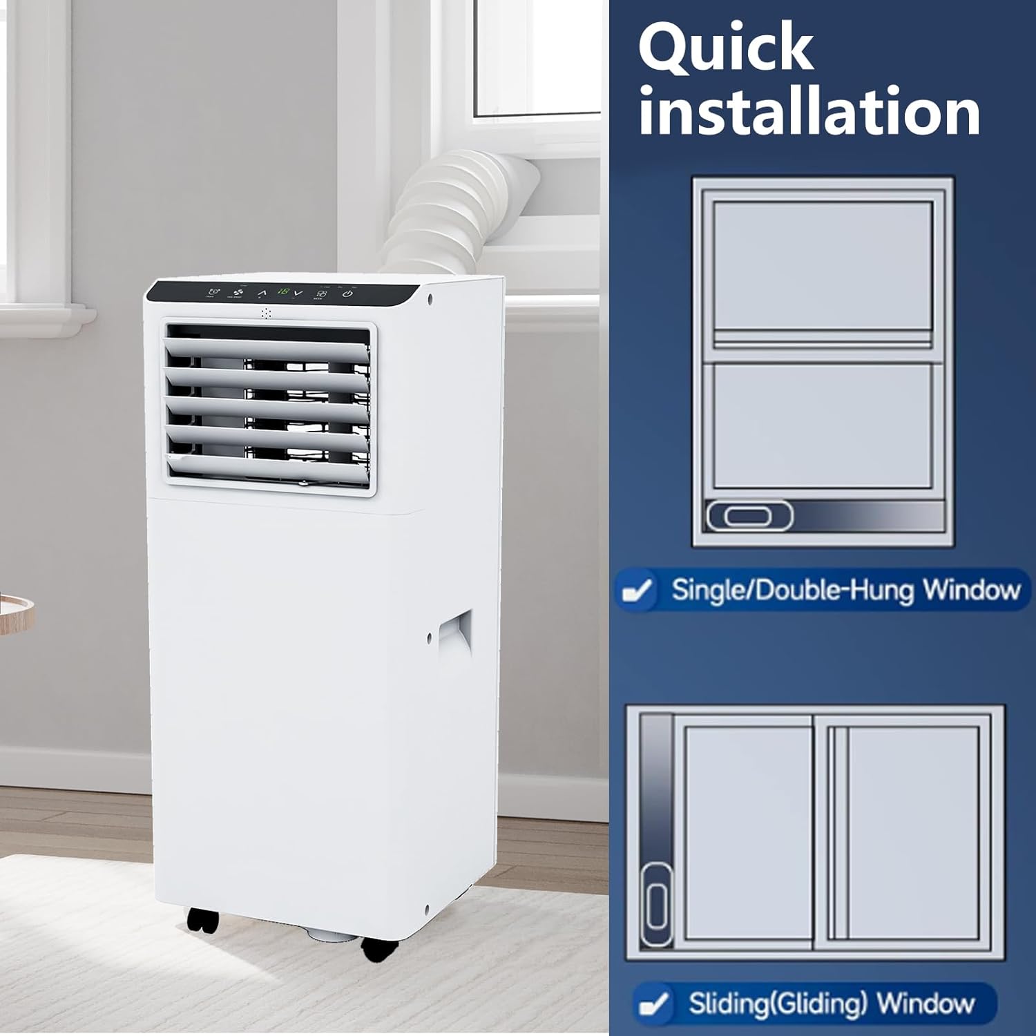Portable Air Conditioner 8000 BTU with Efficient Cooling Air Conditioners Fan Mode Room Cooling Up to 350 sq ft 24 Hour Timer ，Portable AC Quiet, Remote Control, Sleep Mode, and Window Kit.