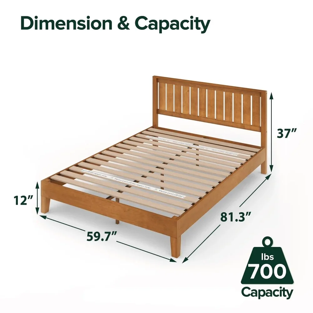 Zinus Alexia Deluxe Wood Platform Bed Frame with Headboard, Rustic Pine, Queen bed  bedroom furniture
