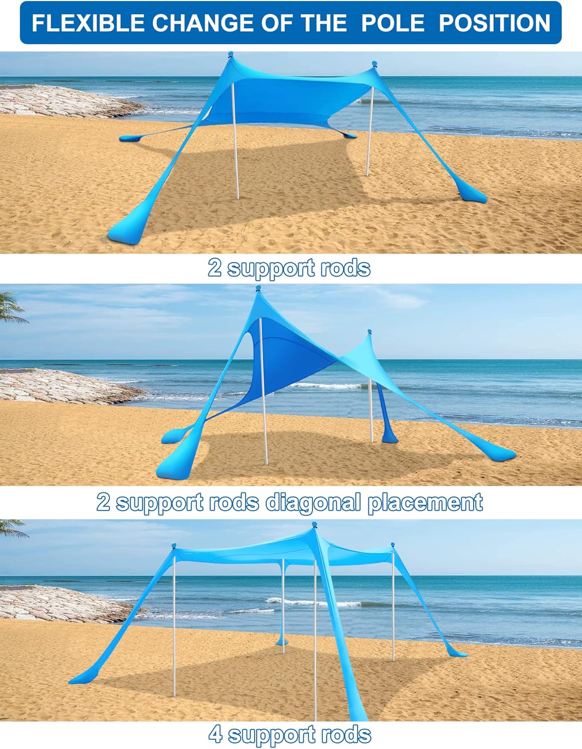 Beach Tent MAXVINI 10×10FT Beach Canopy with 4 Aluminum Poles Beach Shade for 6-8 Adults Pop Up Beach Tent Sun Shelter UPF50+ Easy Setup Beach Tents for Beach Lawn Park Fishing Backyard and Picnic