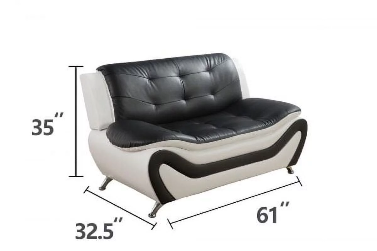 Frady 3 pc Black and White Faux Leather Modern Living Room Sofa set