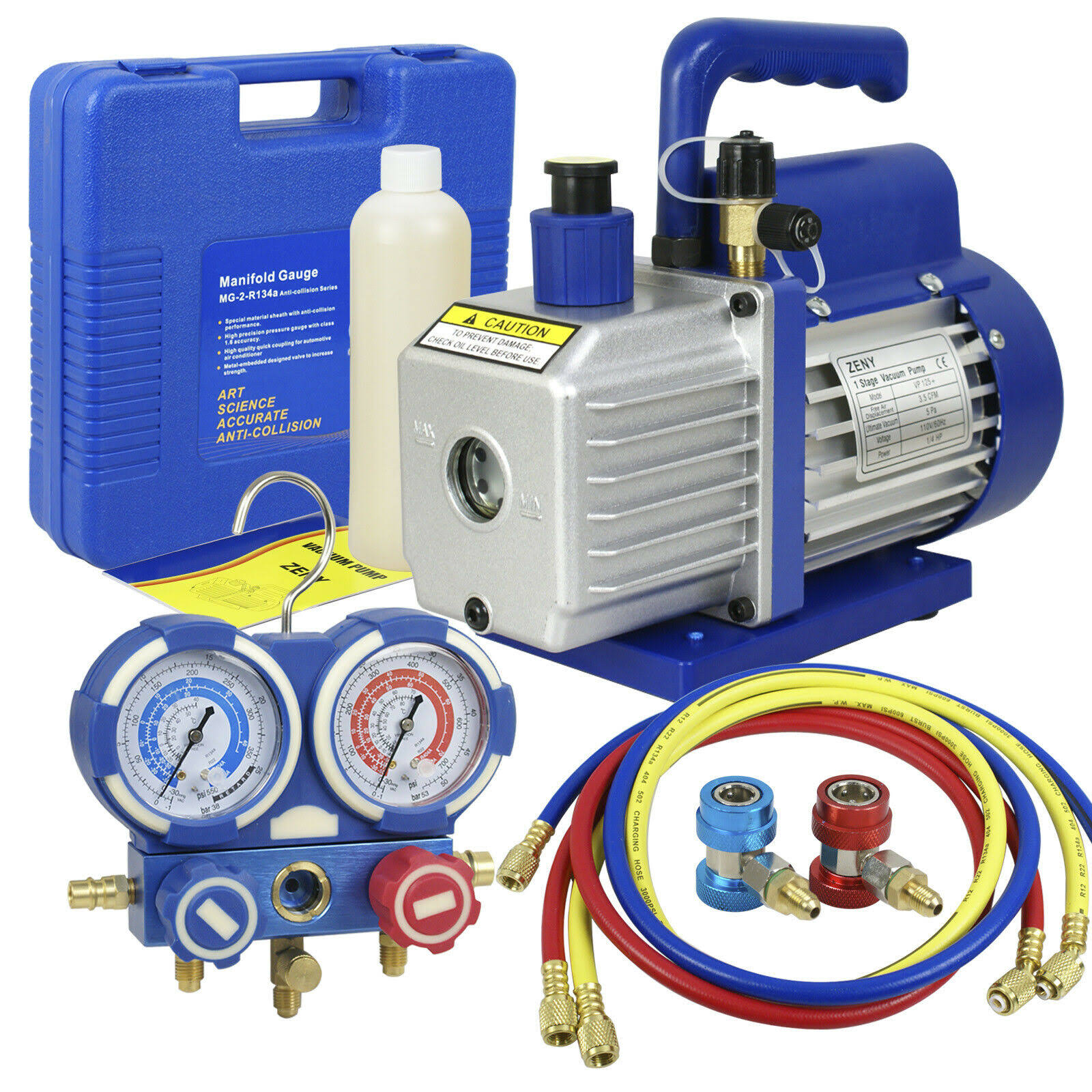 Segawe 3,5CFM 1/4HP Air Vacuum Pump HVAC Refrigeration AC Manifold Gauge Set R134A Kit