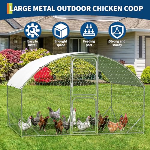 Large Metal Chicken Coop Run, Chicken Run for Yard with Cover, Large Chicken Run, Walk-in Poultry Cage,Chicken Coop for Chickens, 20 Hens, Ducks, Rabbits-9.8'W x 6.5'D x 6.5'H