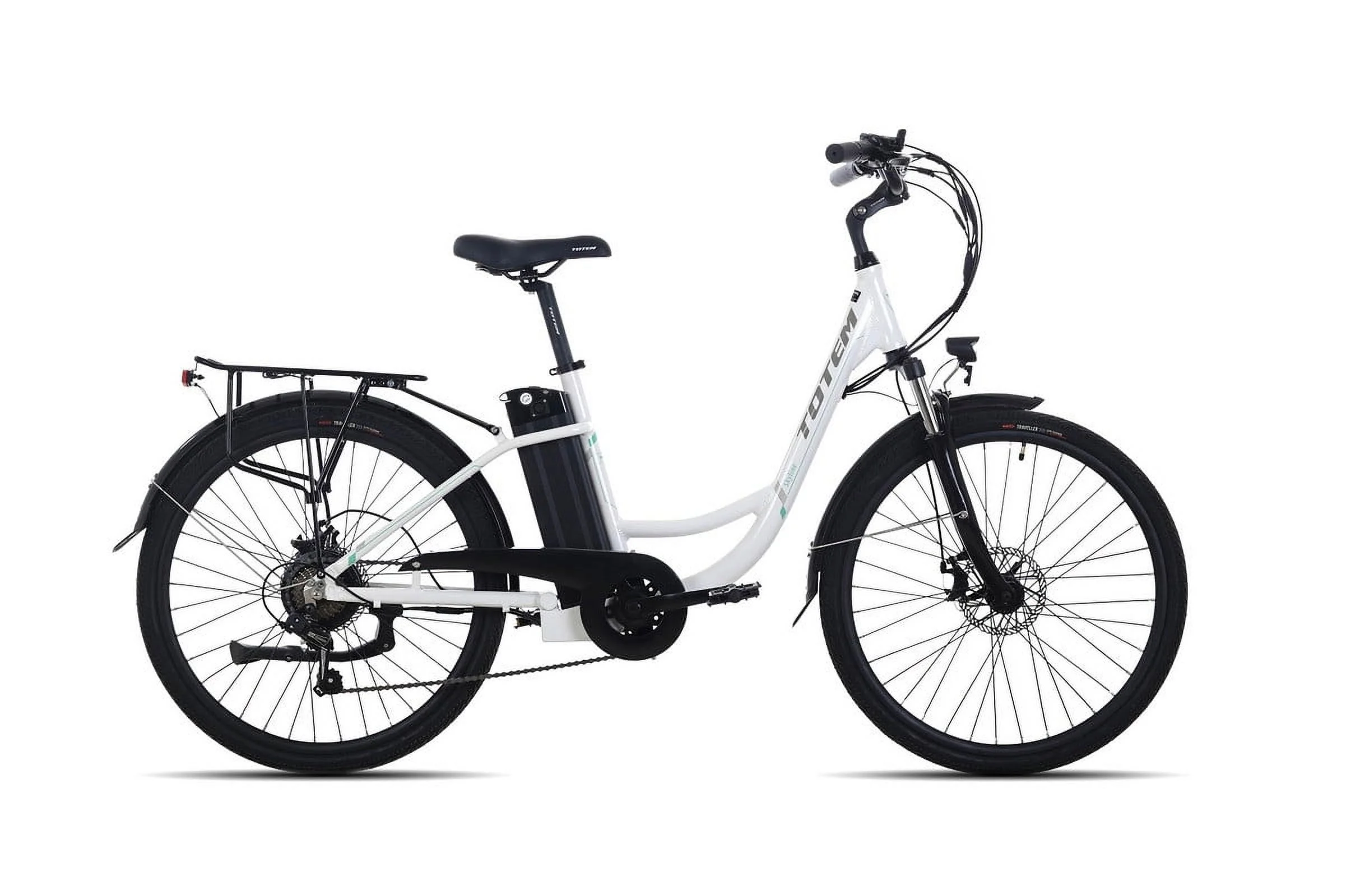 Totem Skyline Electric Bike for Adults, 26” Ebike 350W Powerful Motor, 36V 10.4Ah Removable Battery Electric Cruiser Bike, Shimano 7-SPEED Gears, Electric City Commuter Bike, White