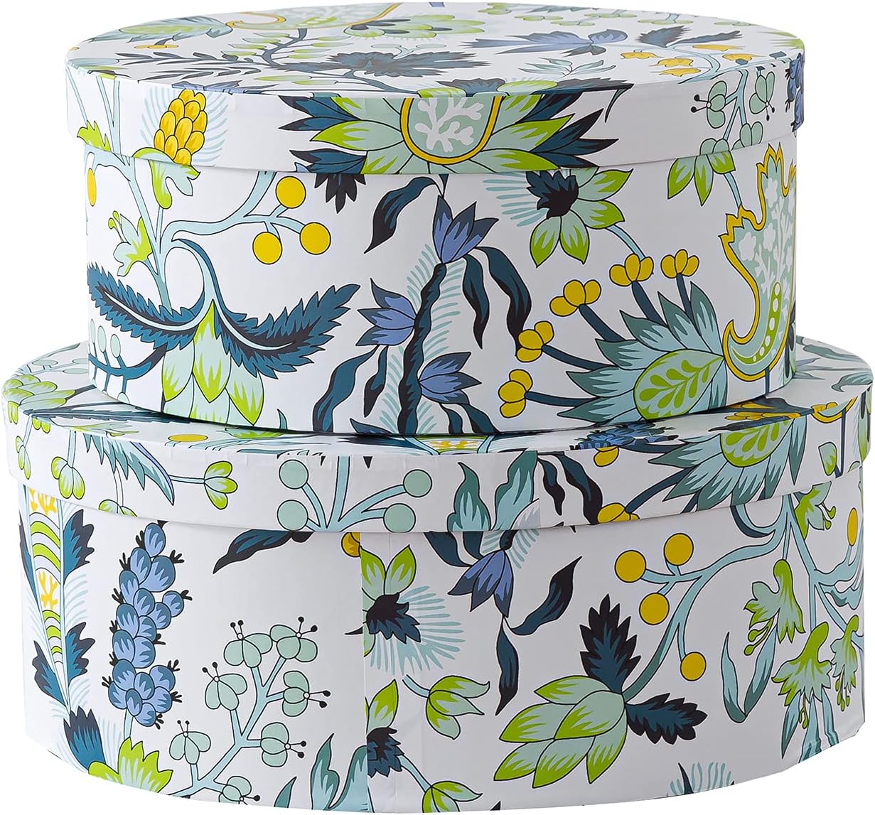 Soul & Lane Sturdy Decorative Round Cardboard Boxes with Lids for Home Decor | Paisley Charm - Set 2| Paperboard Storage Boxes for Gifts Pack of 2