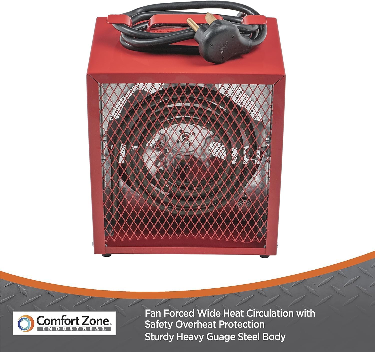 Comfort Zone Electric Fan-Forced Industrial Garage, Workshop Utility Space Heater, Thermostat Control, Heavy Gauge Steel, Carry Handle, Rubber Feet, NEMA 6-30P, & Overheat Protection, 4,800W, CZ290