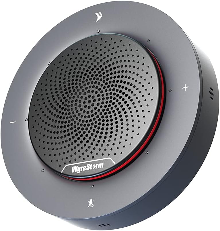 WyreStorm Halo 90 Conference Speaker, 4 Noise-canceling Mics, Enhanced 360° Voice Pickup, 4K@60Hz Video Resolution, AGC Voice Balance, Full-Duplex, with USB-C Docking Function Supply Power to PC