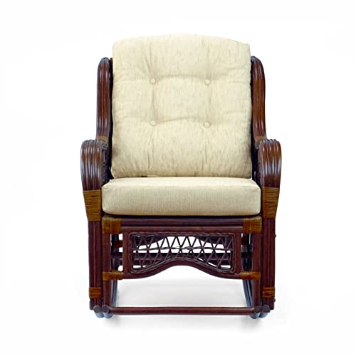 Malibu Rocking Handmade Lounge Chair ECO Natural Wicker Rattan Natural Color with Cream Cushion, INDOOR ONLY