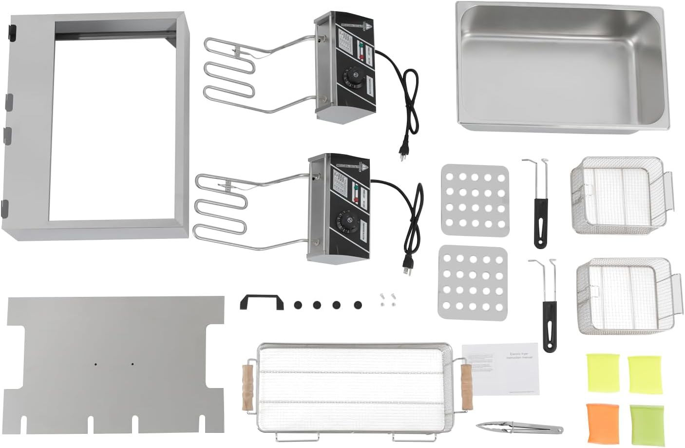 12L Electric Stainless Steel Deep Fryer with 1 Large and 2 Small Frying Baskets, 1.7KW+1.7KW 110V Countertop Deep Fryer Accurate Temperature Control Oil Fryer Kitchen Large-Capacity Frying Machine