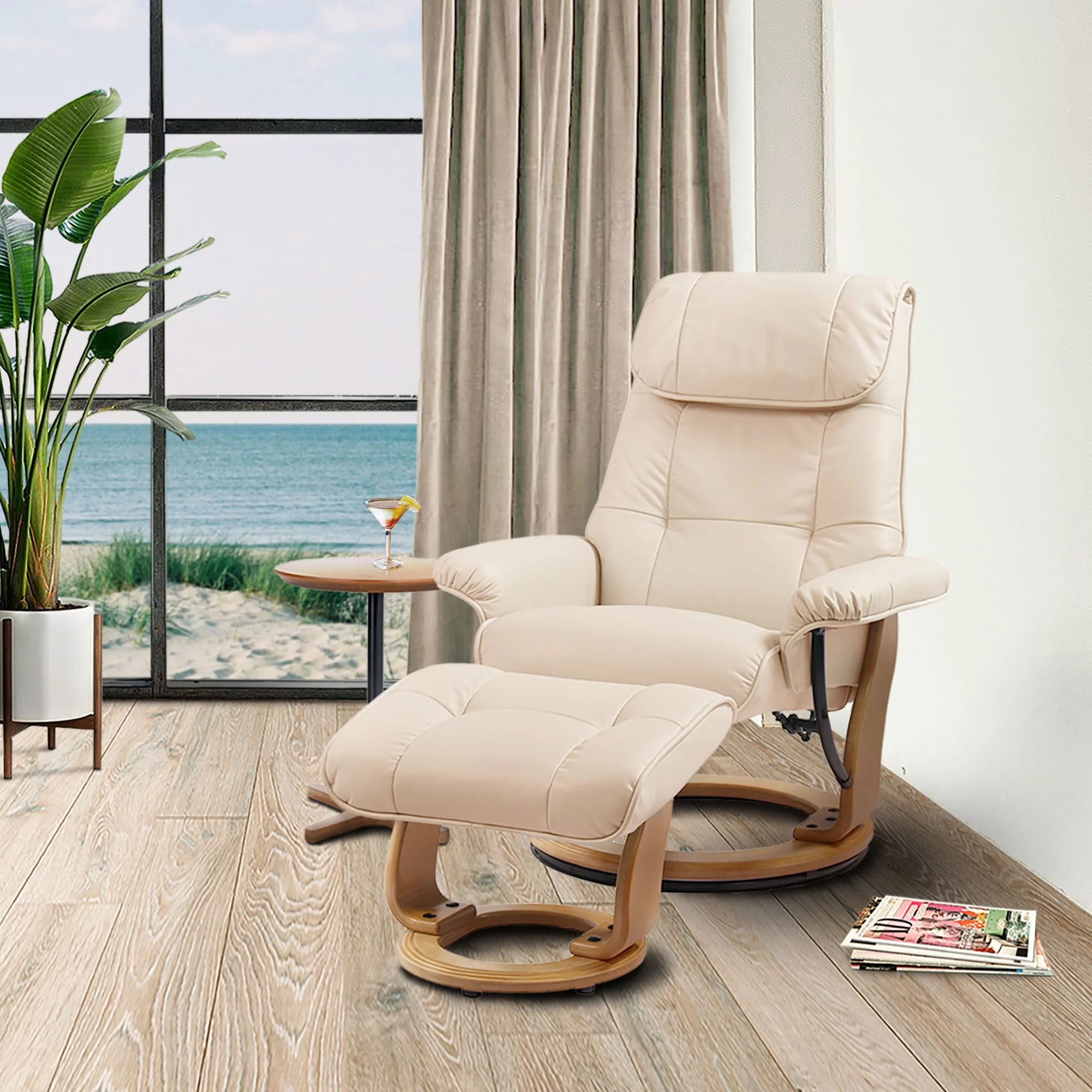 Copper Grove  Caret Top Grain Leather Recliner and Ottoman White