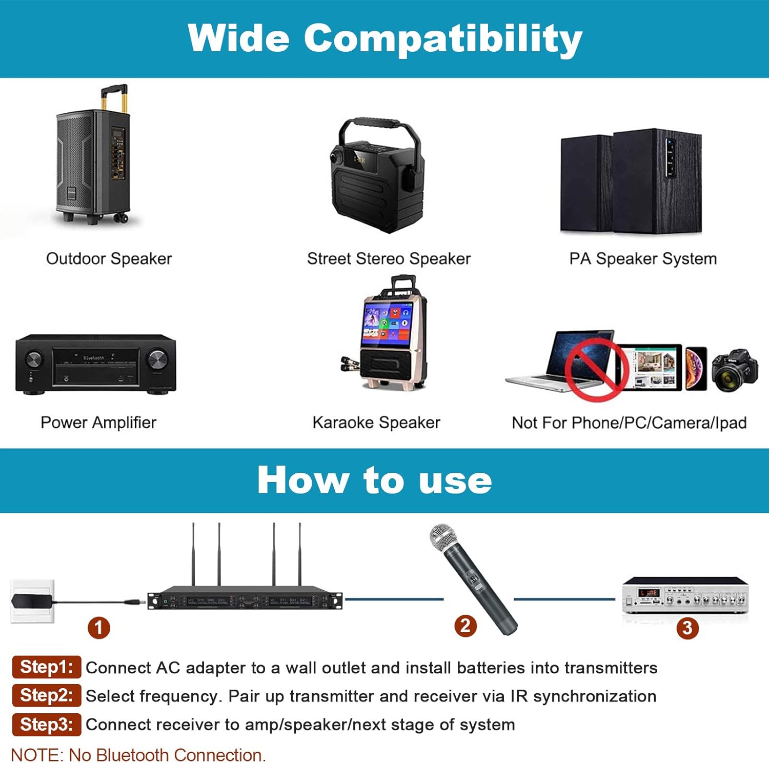 Wireless Microphone System, Phenyx Pro Eight-Channel Cordless Mic Set with Metal Handheld Mics, 8x40 Channels, Auto Scan, Long Distance 328ft, Ideal for DJ, Church, Outdoor Events (PTU-6000A)