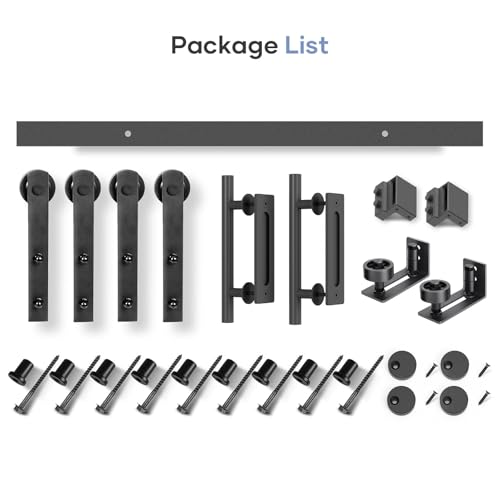 EaseLife 12 FT Double Sliding Barn Door Track and Handle Hardware Kit,Straight Pulley,Slide Smoothly Quietly,Easy Install (12FT Track Kit for 33"~36" Wide Double Door)