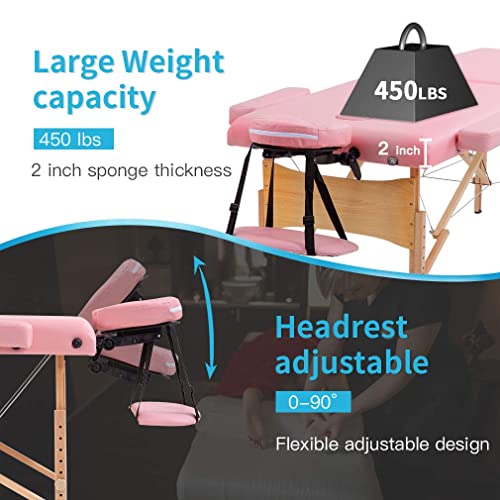 Massage Table Portable Massage Bed 2 Fold Lash Bed Spa Bed 84 in L Hight Adjustable Spa Bed Facial Cradle Salon Bed W/Carry Case (Blue, 84 * 28)