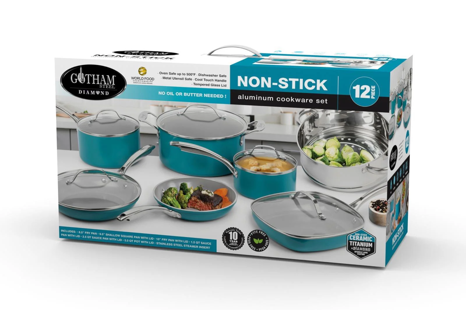 Gotham Steel Pots and Pans Set, 12 Pieces Kitchen Set with Non-Stick Ti-Cerama Copper Coating – Includes Skillets, Fry Pans and Stock Pots, Ocean Blue