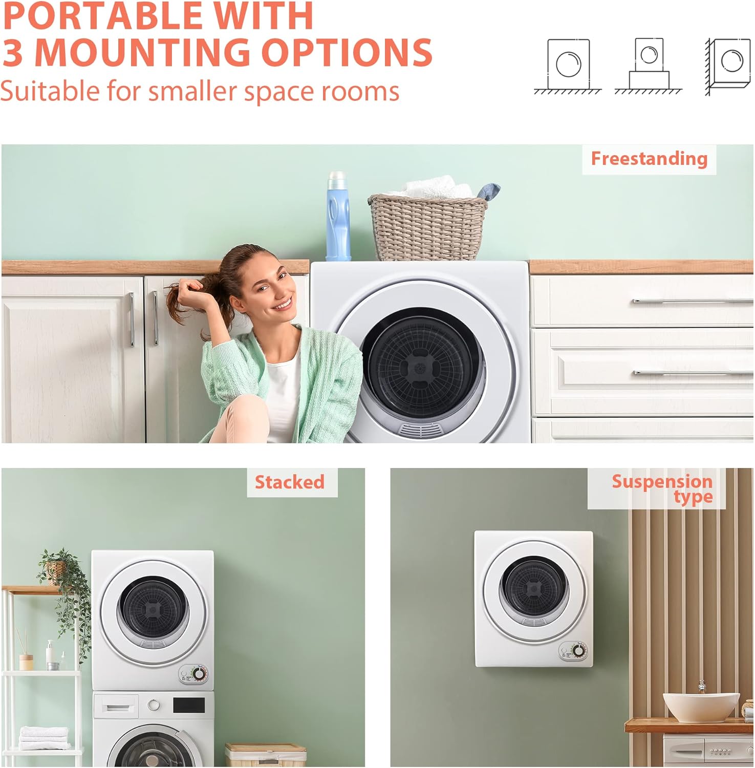 Panda 10 LBS Portable Washing Machine Bundle with Euhomy 1.5 Cu Ft 850W Portable Clothes Dryer