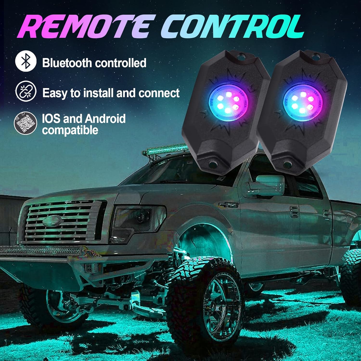 AMONLY RGBW Led Rock Lights Kit, Multicolor Underglow Waterproof Neon Lights With APP Control Timing Function Flashing Music Mode Exterior Light Compatible with Jeep Off Road Car Truck ATV UTV, 4 Pods