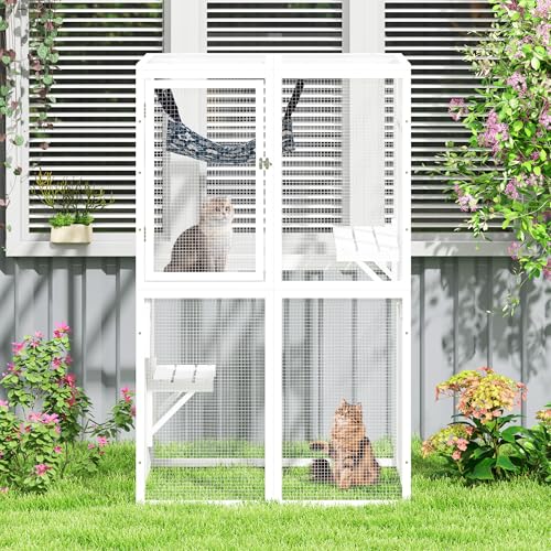 Catio Outdoor Cat Enclosure, Wooden Catio with Window Access for Patio, Indooe Kitty House (Black)