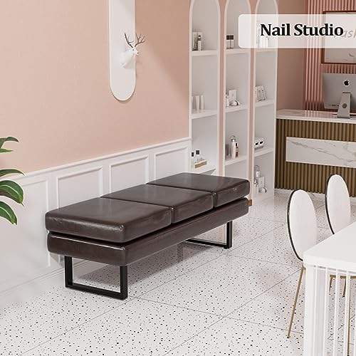 Waiting Room Bench for Salon, 59.5'' Reception Bench Office Chair Seating, Faux Leather Guest Lobby Furniture Conference Room Chair for Beauty Barber Barbershop, Brown