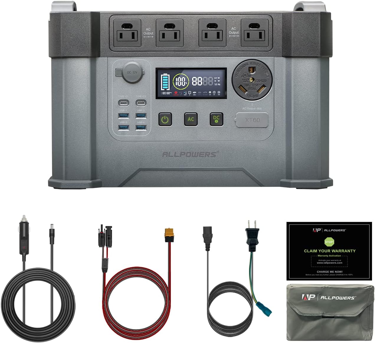 ALLPOWERS Portable Power Station Monster X Pro, 1500Wh MPPT Solar Generator with 4 2400W (4000W Peak) AC Outlets, UPS Function, 30A RV Output for Outdoor Camping Home Use Emergency