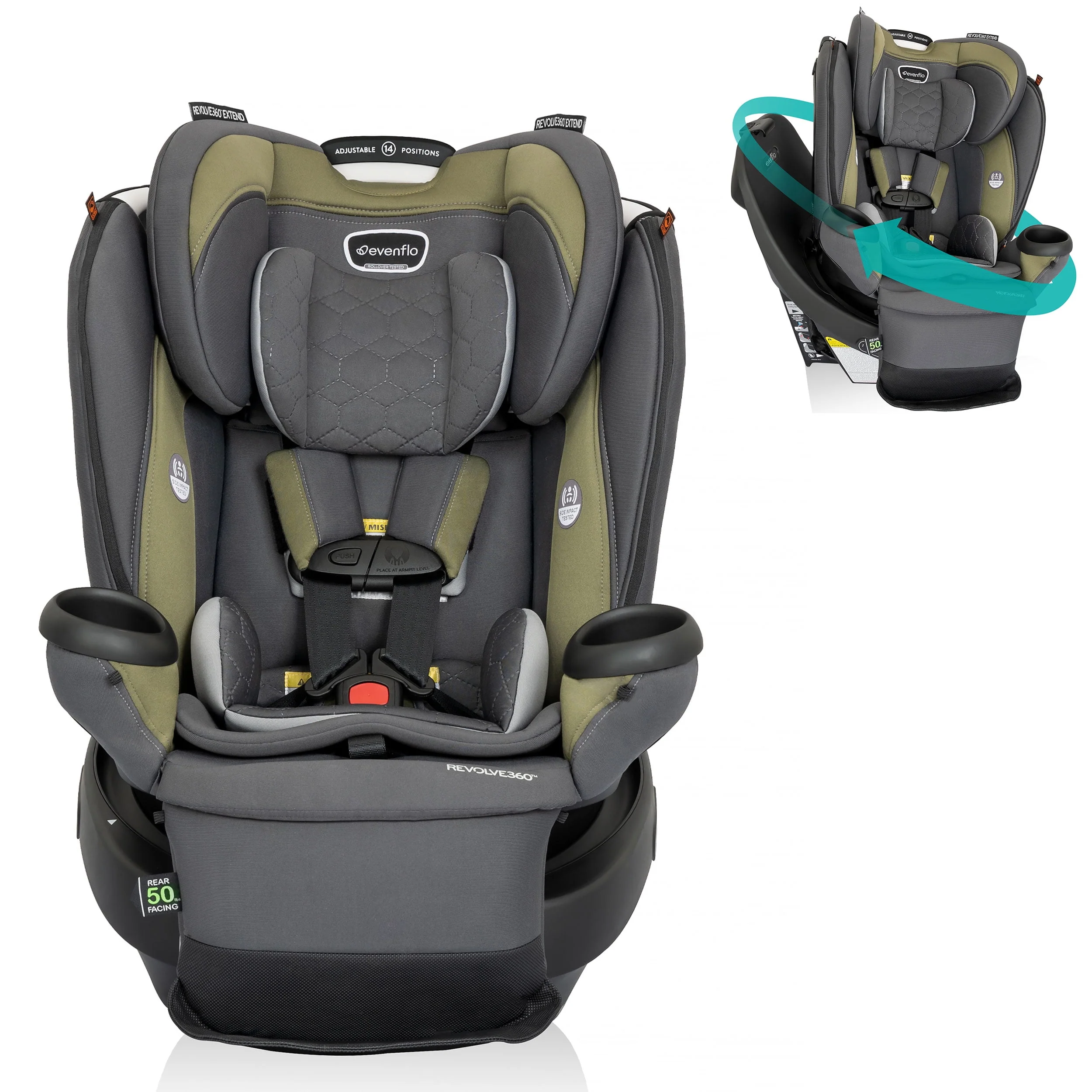 Revolve360 Extend All-in-One Rotational Car Seat with Quick Clean Cover (Revere Gray)