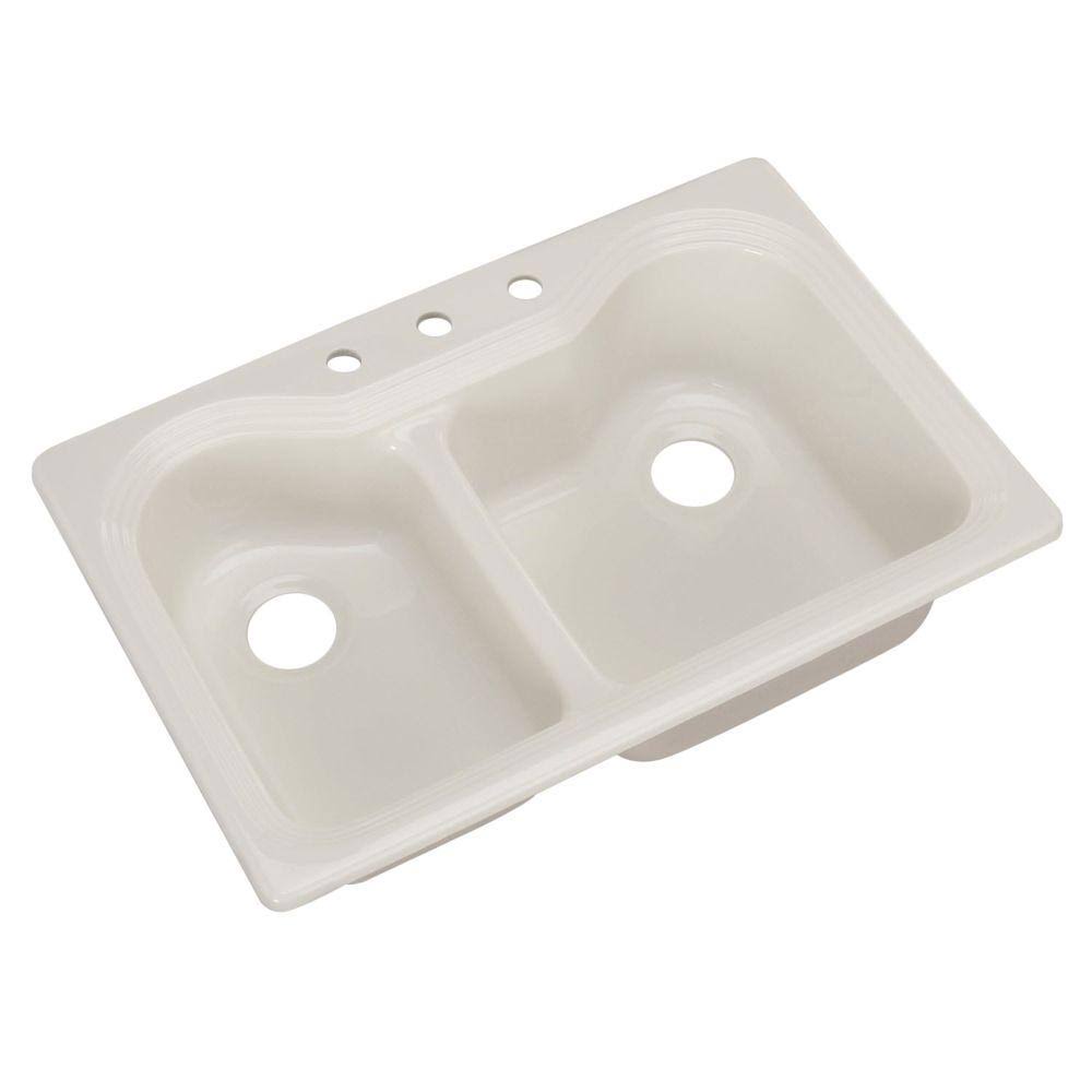 Thermocast Breckenridge Drop-In Acrylic 33 in. 3-Hole Double Bowl Kitchen Sink in Biscuit 46303