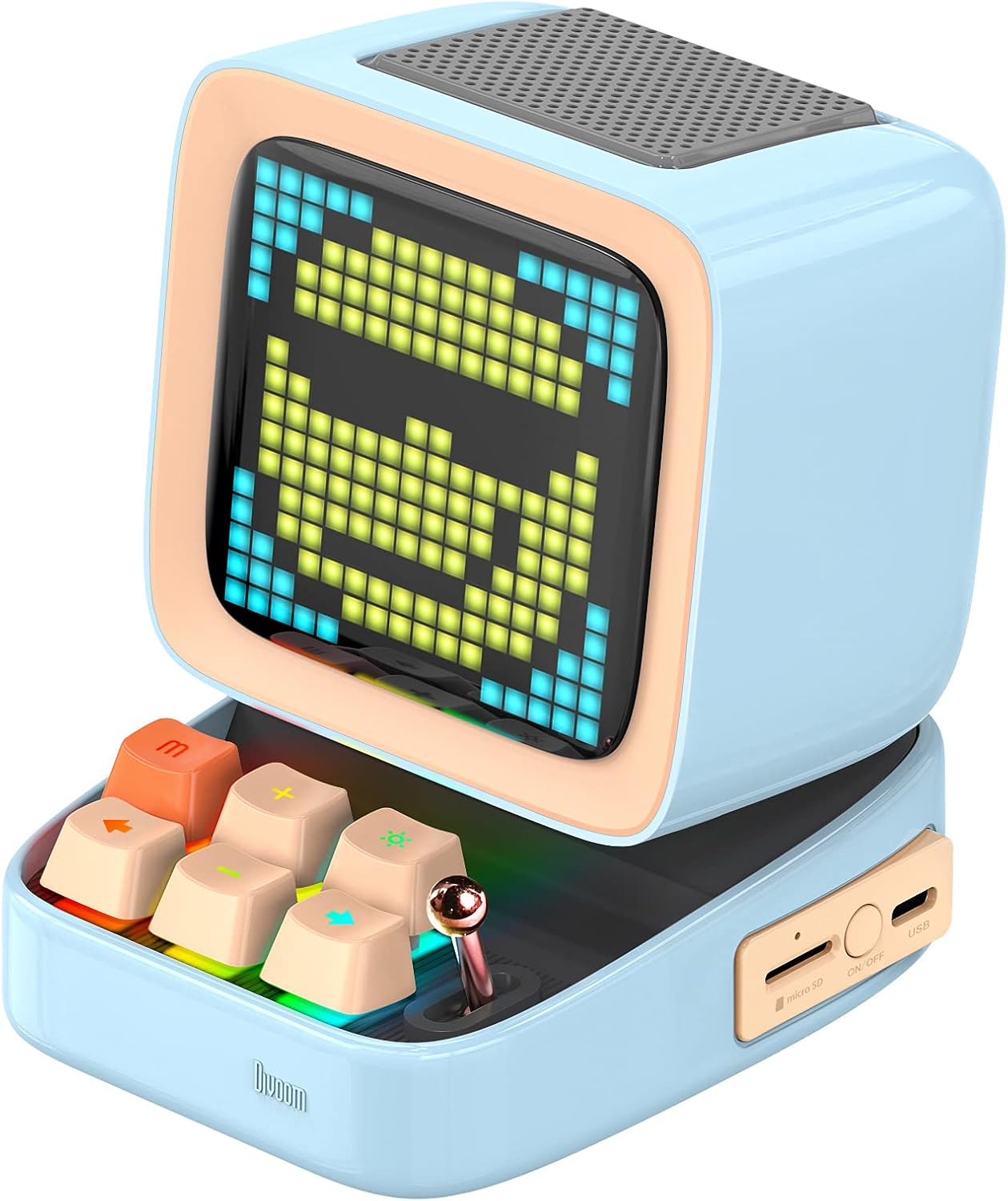 Divoom Ditoo Pixel Art Gaming Portable Bluetooth Speaker with App Controlled 16X16 LED Front Panel, Also a Smart Alarm (White)