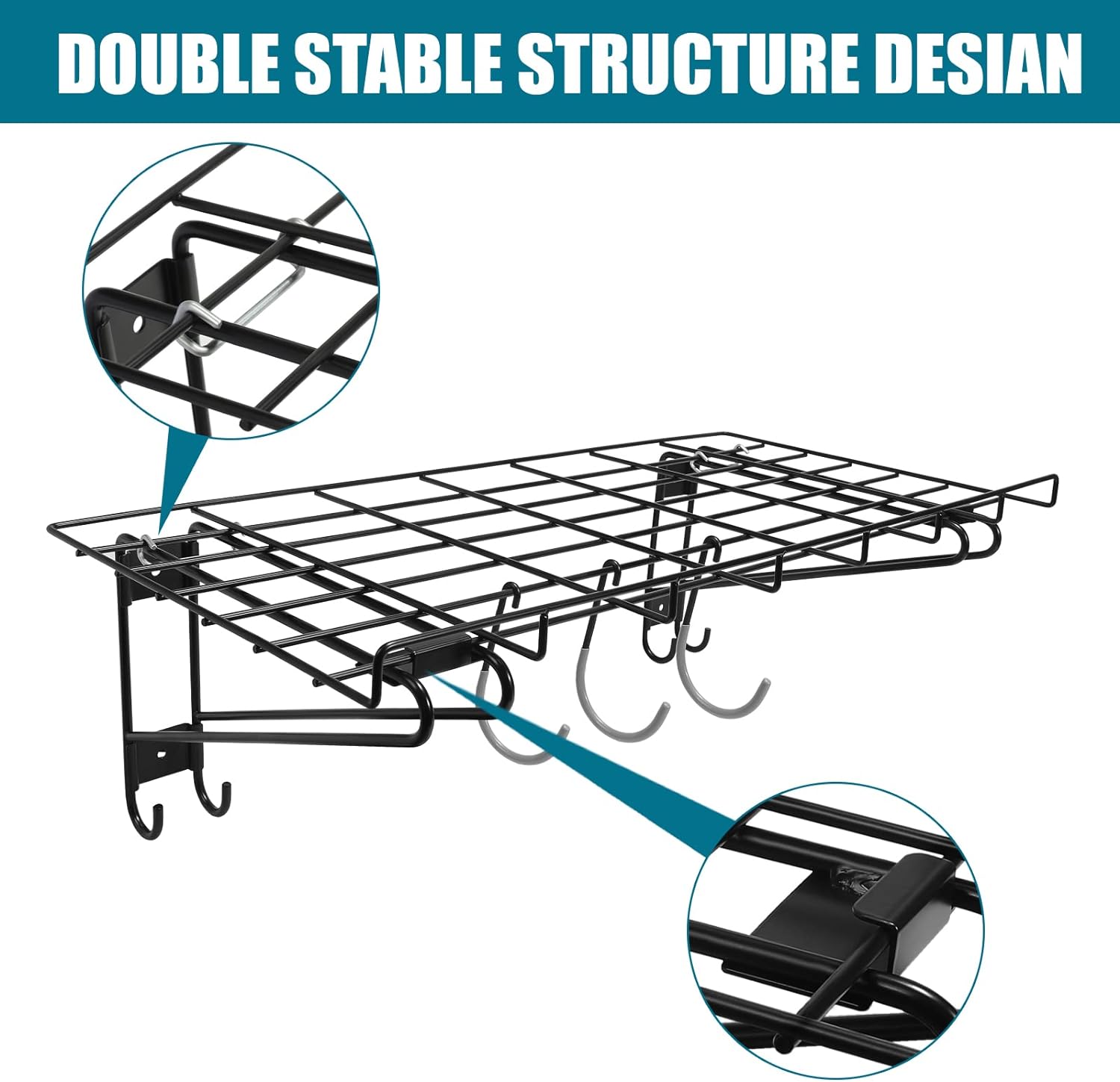 Garage Wall Shelving,2-Pack 1.5x3 ft,Includes 6 Bike Hooks,Garage Wall-Mounted Shelving,Garage Wall Shelving Heavy Duty,300 lbs Weight Capacity (Black)