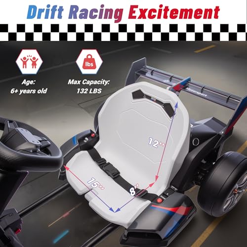 24V 9AH Electric Go Kart with Adjustable Seat, 7.5 MPH Drift Kart for Kids Age 6-12, 2 * 200W Motors, Drift Mode and 2 Speed, Licensed BMW (Grey)