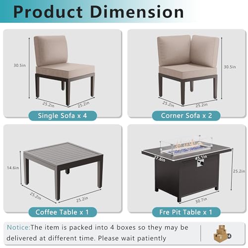 15 Pieces Patio Furniture Set w/55,000 BTU Propane Fire Pit 12-Seat Metal Modular Outdoor Conversation Sectional w/Thick Cushion and Coffee Table for Deck,Backyard,Lawn,Navy Blue