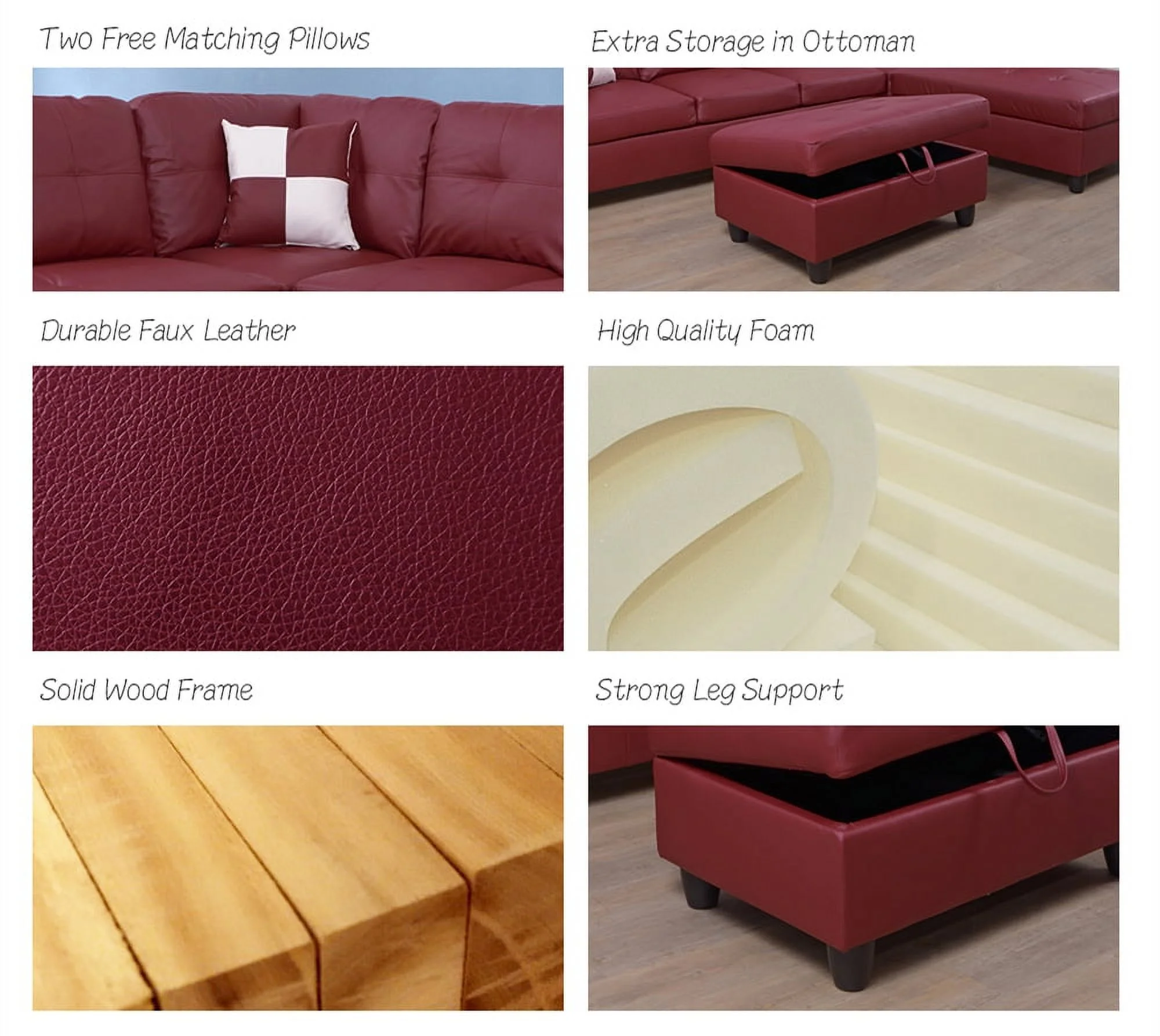 PonLiving Furniture Gentla 103.5'' Left or Right Facing Sleeper Sectional with Storage Ottoman, Living Room Sectional Couches Set, Brown Leather Sectional Sofa