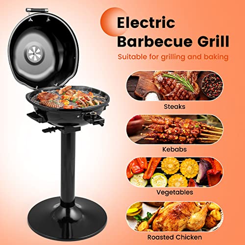 COSTWAY Electric BBQ Grill, Portable Grill with Metal Cooking Grilling Rack, Detachable Temperature Control & Removable Grease Collector, Outdoor Freestanding Grill for Camping &Tailgating