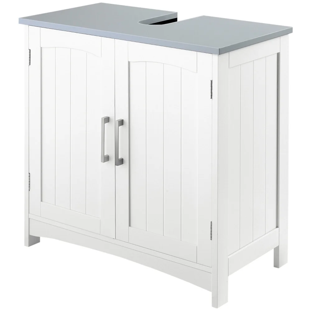 Pedestal Sink Storage Cabinet, Under Sink Cabinet with Double Doors, White-AS