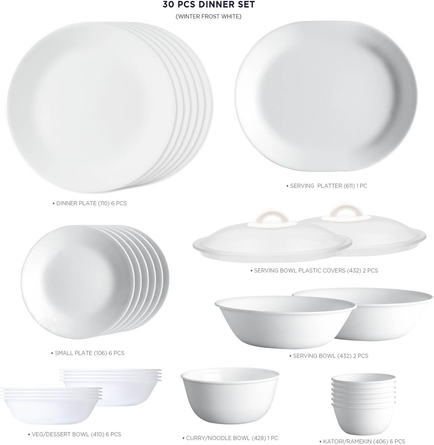 Corelle Winter Frost White Glass 30Pcs Dinner Set