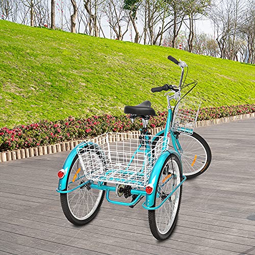 PEXMOR Adult Tricycle 7 Speed, 24/26 Inch 3 Wheel Bikes Tricycle for Adults, Adult Trike for Women/Men/Seniors, Three Wheel Cruiser Bike w/Folding Front & Rear Basket for Shopping/Recreation/Picnic