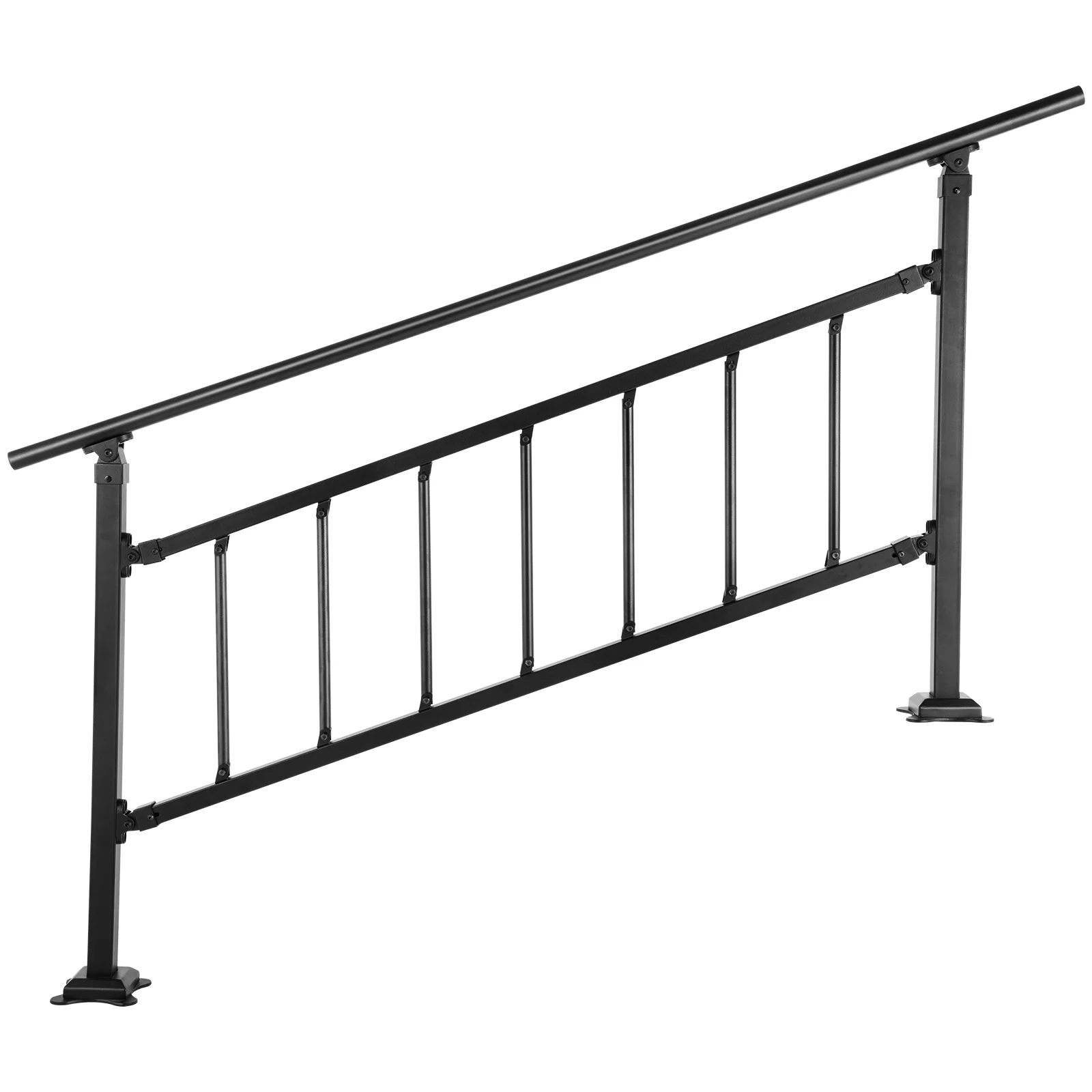 BENTISM Iron Handrail Stair Railing Hand Rail Kit 0-5 Steps Outdoor Black w/ Bars
