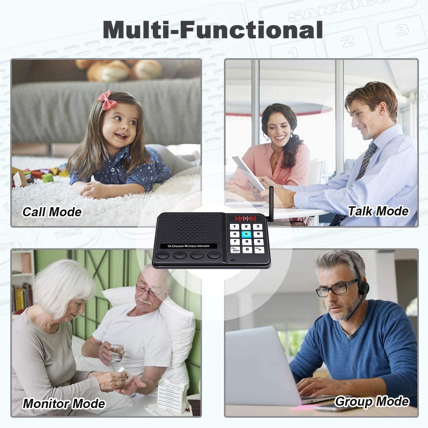 Intercoms Wireless for Home, Long Range 1 Mile Wireless Intercom System for Home House Business Office, 10 Channel 3 Code Room to Room Intercom, Radio Sound Communication System (2 Pack, New Version)