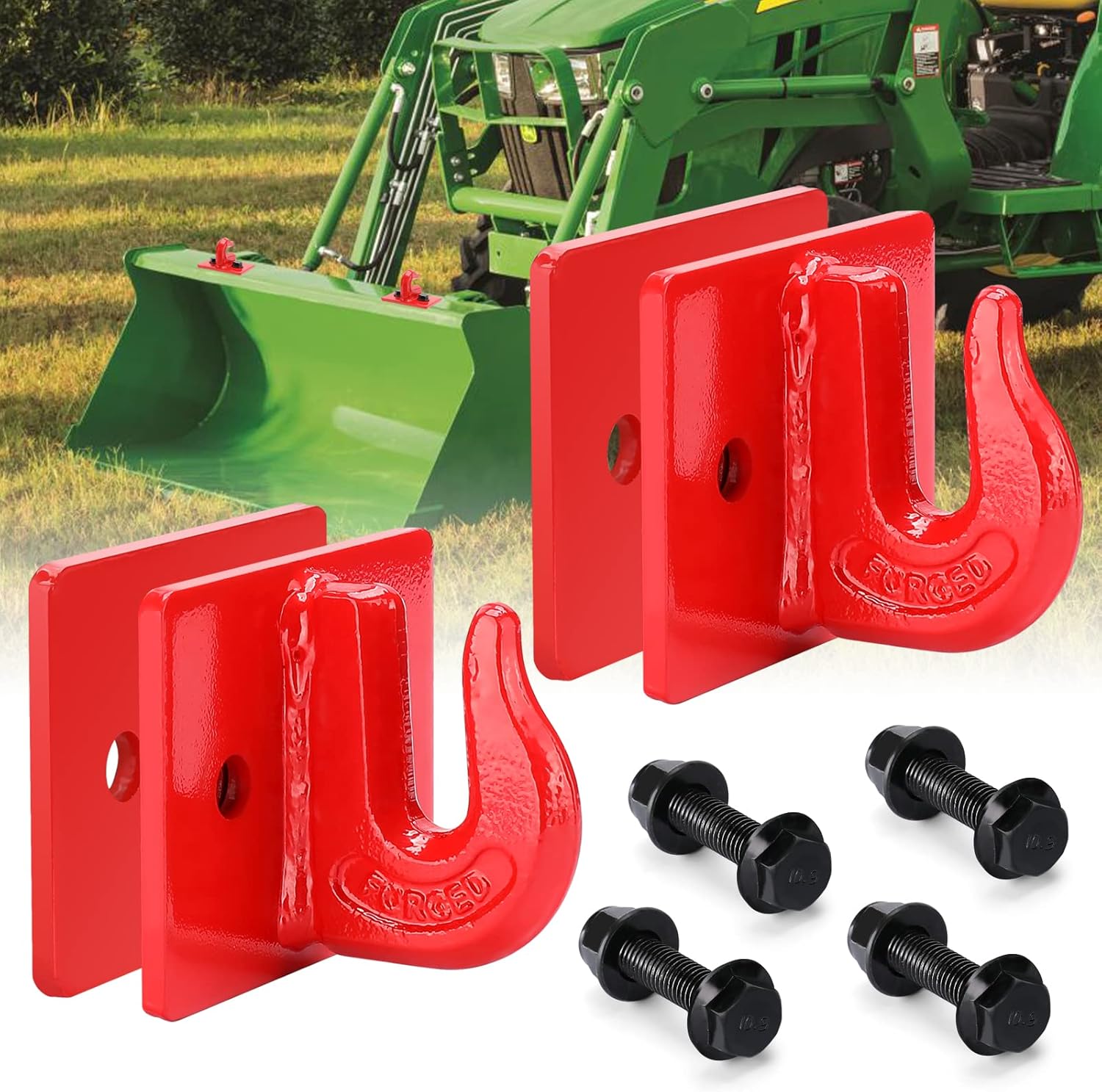 AUTOBOTS 3/8" Tractor Bucket Grab Hook (2 Pack), 15,000lbs Break Strength Grab Hooks with Grade 70 Forged Steel Bolt Compatible for John-Deere Truck UTV ATV Tractor Bucket(Orange) Pack of 2