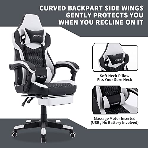 Gaming Chair with Footrest, High Back Gaming Chairs PVC Leather Ergonomic Office Gamer Chair Headrest Lumbar Support Racing Style Video Gaming Chair (Black White)