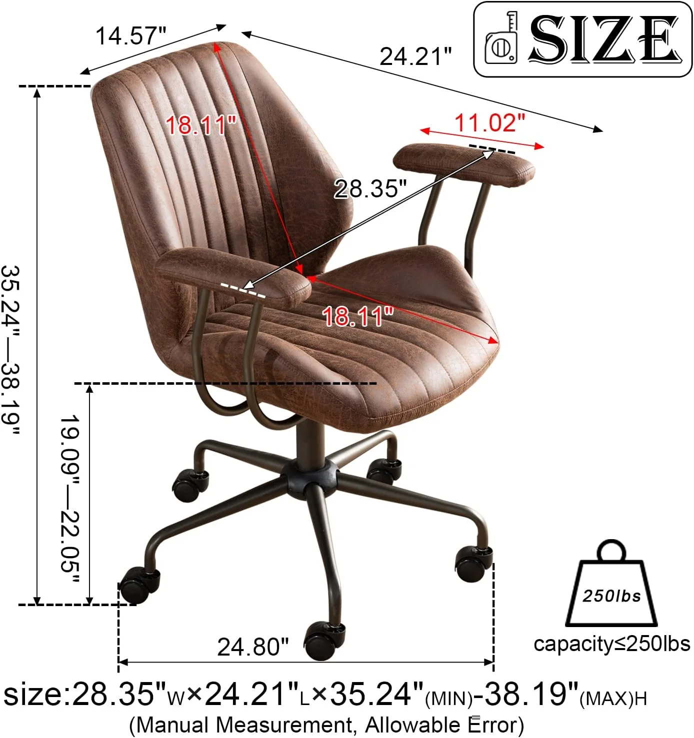 HOOOWOOO Home Office Desk Chair with Wheels Suede Fabric Cross Legged Simple Wide Seat Chair,Modern Ergonomic Comfortable Adjustable Computer Chairs-Brown