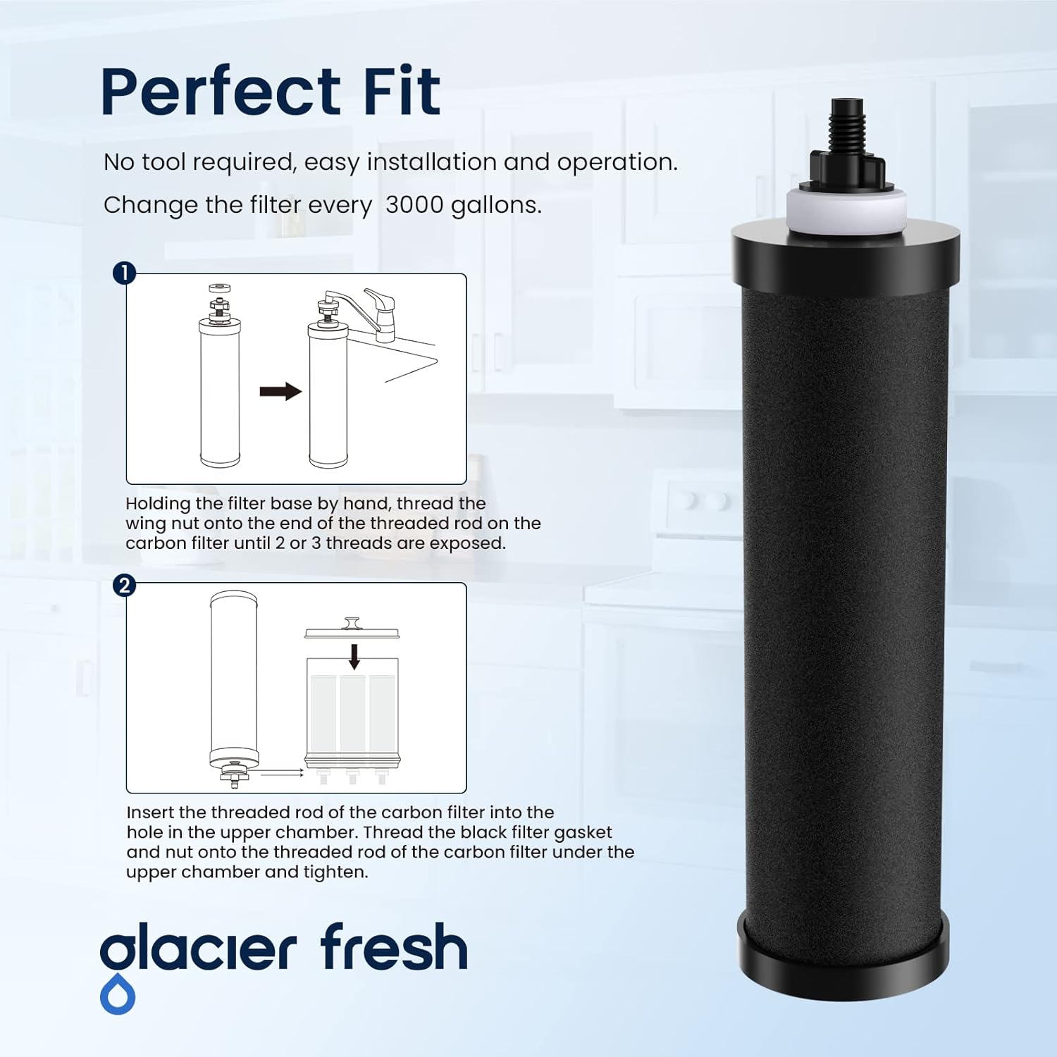 GLACIER FRESH Gravity-fed Water Filter System, 2.25G Stainless-Steel System with 5 Filters